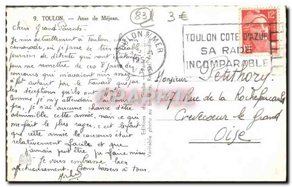 Anse de Méjean — Toulon — Éditions du Globe — Verso