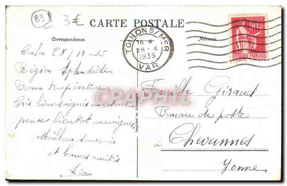 CPA Toulon Pointe De La Mitre — Verso