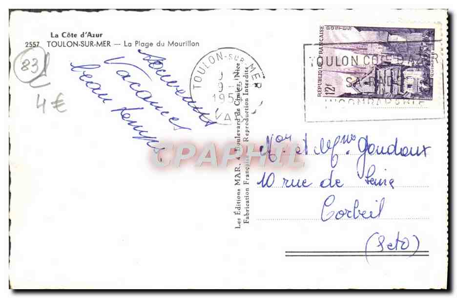 CPM Toulon Sur Mer La Plage Du Mourillon — Verso