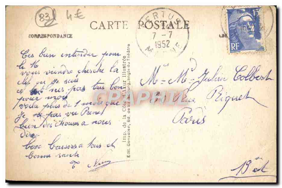 CPA Tamaris Sur Mer Manteau Bord De Mer  — Rückseite