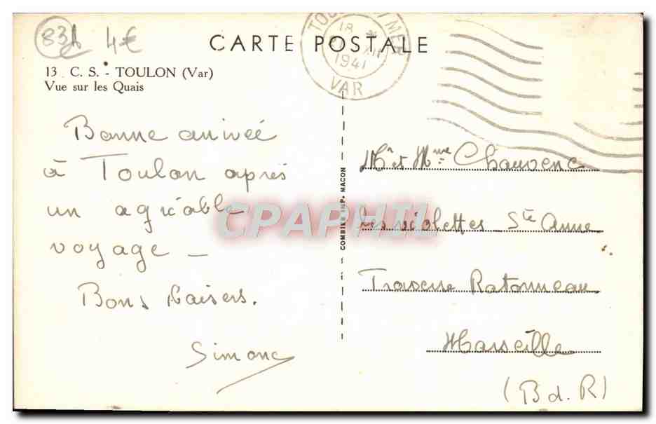 CPA Toulon Vue Sur Les Quais Bateaux  — Rückseite