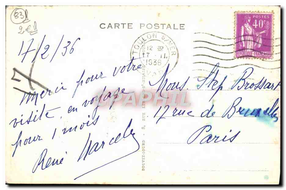 La Porte de la Mairie et les Cariatides de Puguet - Tourn Hall Door — Toulon-sur-Mer — Édition B.-S. — Rückseite