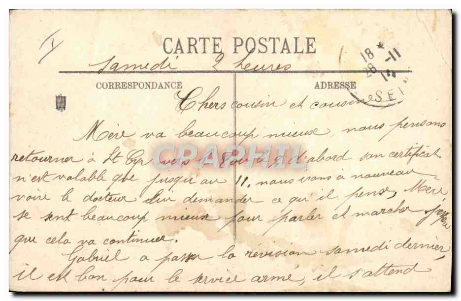 CPA Une salle d'hopital Militaria — Rückseite