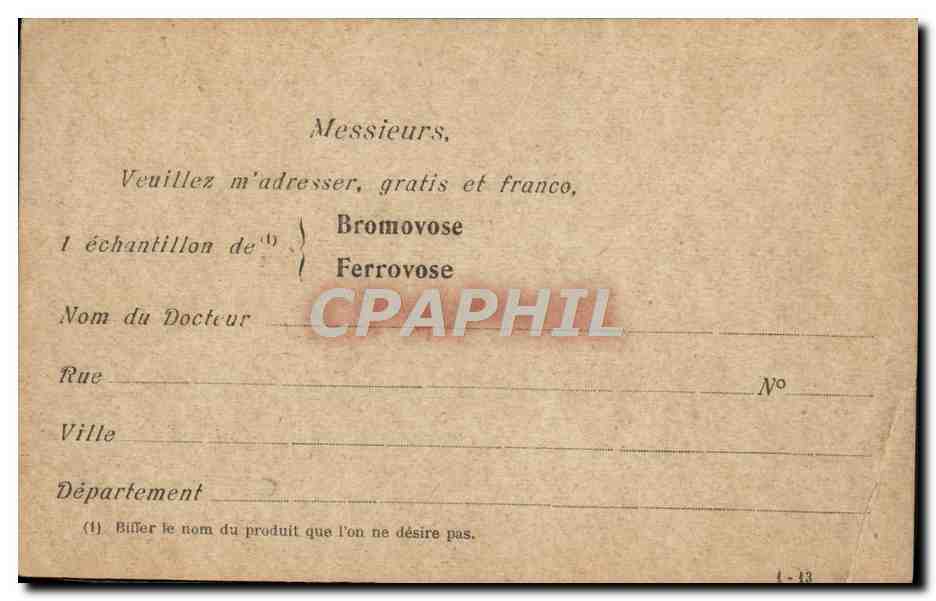 Carte Postale Laboratoires du Bromovose Rue Amelot Paris  — Rückseite
