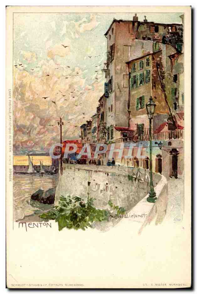 Menton — Vue du port et des maisons — Schmidt-Staubb & Cie, Nuremberg - Anverso