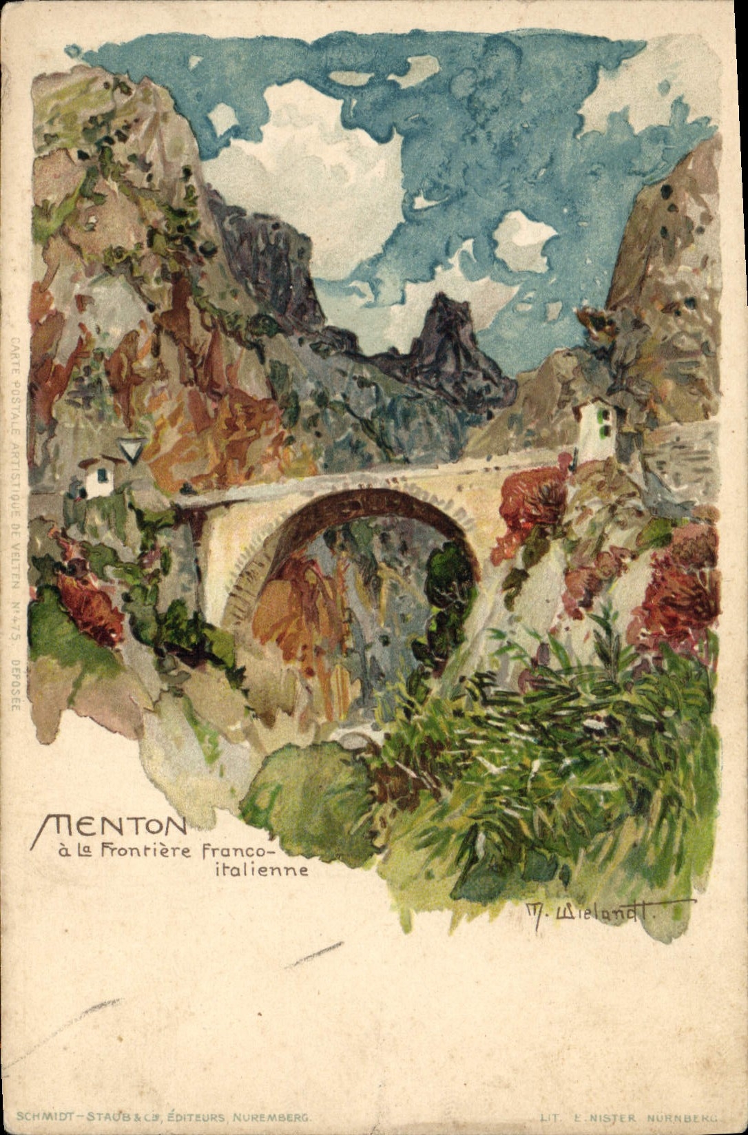 Menton à la Frontière Franco-italienne — Carte Postale Artistique de Velden N°243 — M. Wielandt
