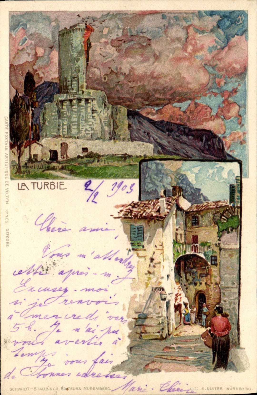 La Turbie — vue du château et du village — Marcel Atiendé, éditeur N° 463