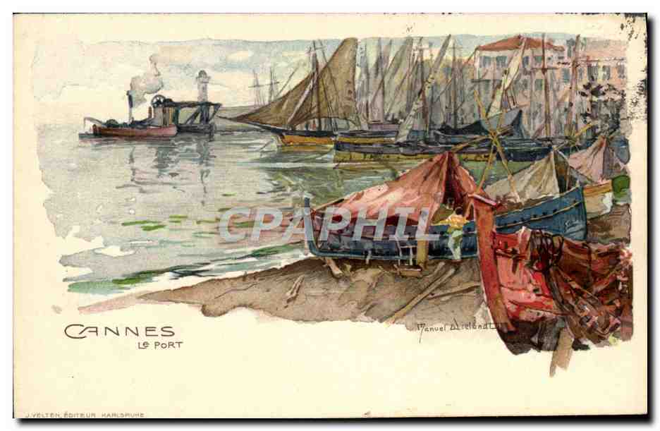 CPA Illustrateur Cannes Le port Bateaux 