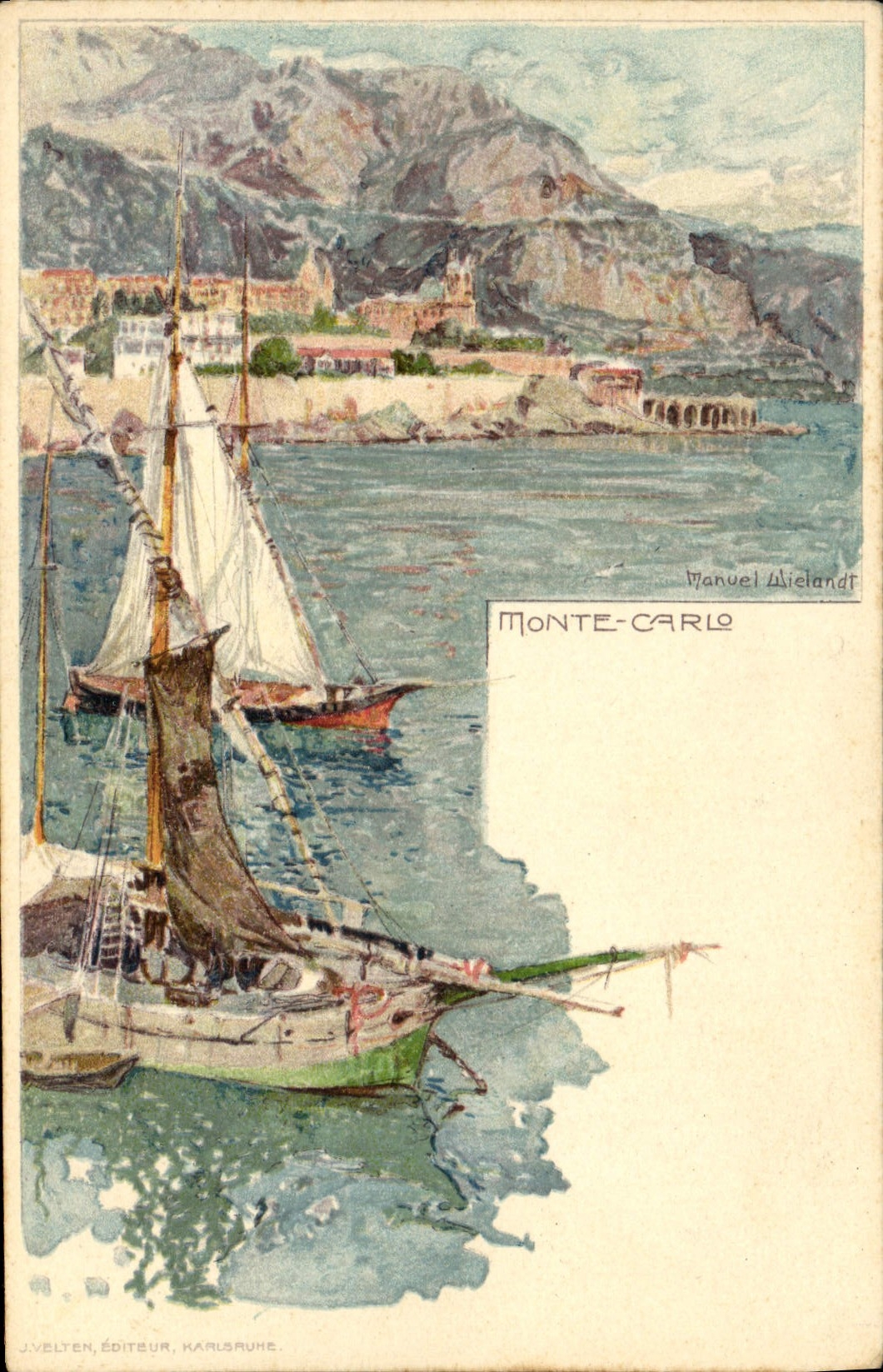 Monte-Carlo — vue portuaire avec voiliers — Manuel Aielandt, éditeur Velten, Karlsruhe