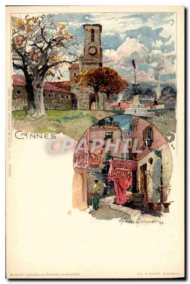 Cannes — vue de la place de la Cathédrale — Manuel Dielandt, éditeur Schmidt-Staup & Cie, Nuremberg