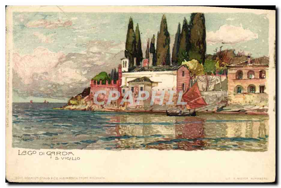 Antike Ansichtskarte Illustrator Lago di Carda