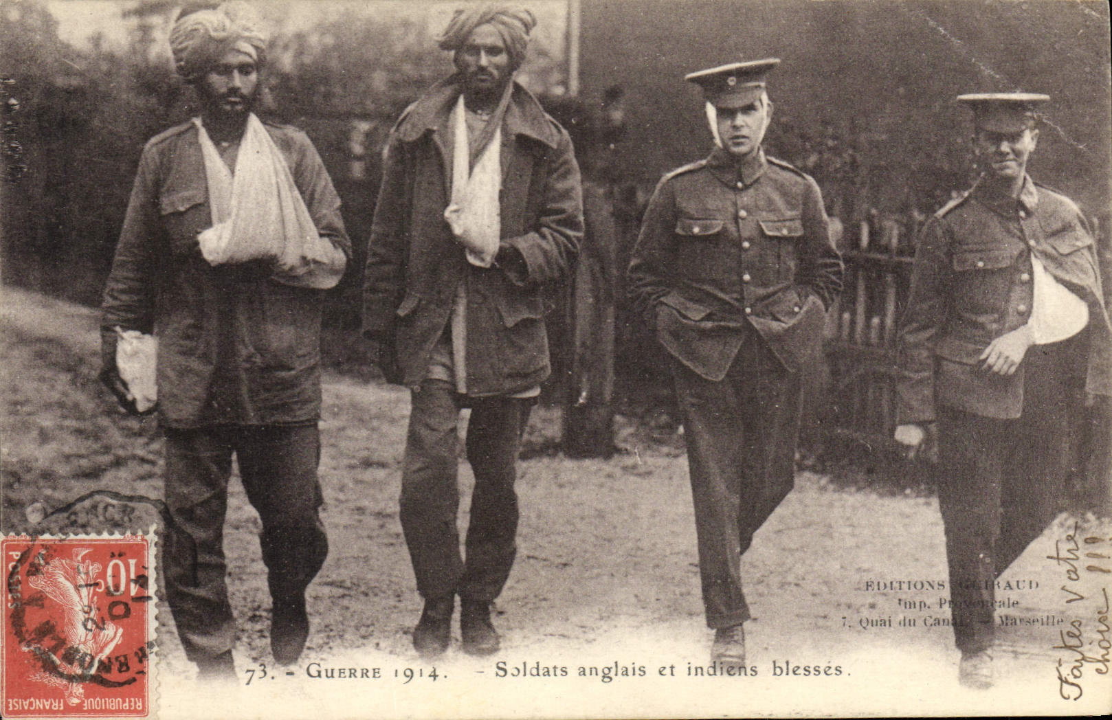 Soldats anglais et indiens blessés — Guerre 1914 — Éditions Glibaud, Quai du Canal, Marseille