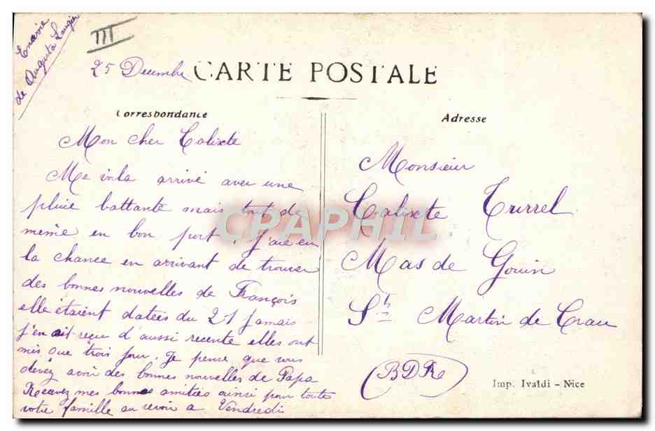 CPA Militaria le general Castelnau — Verso