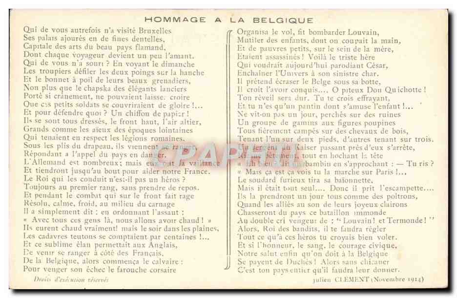 CPA Militaria Chanson Hommage a la Belgique