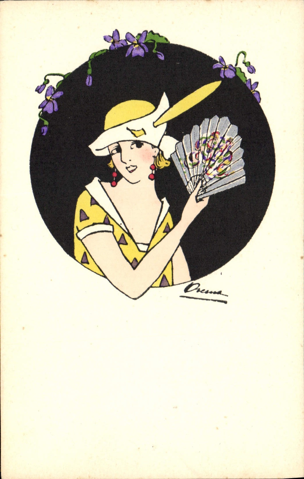 CPA Fantaisie Illustrateur Femme Eventail