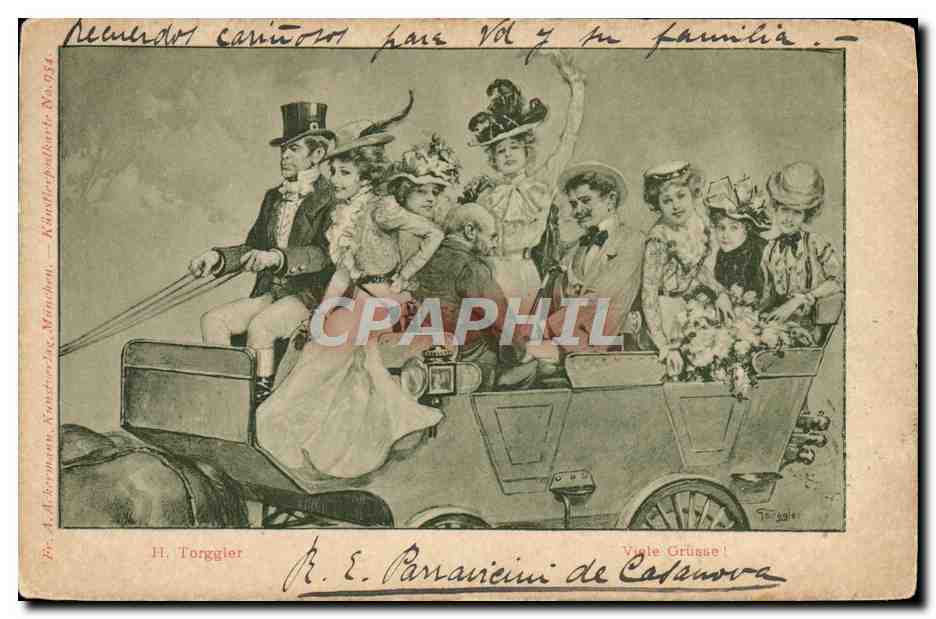 CPA Fantaisie Illustrateur Femmes Caleche