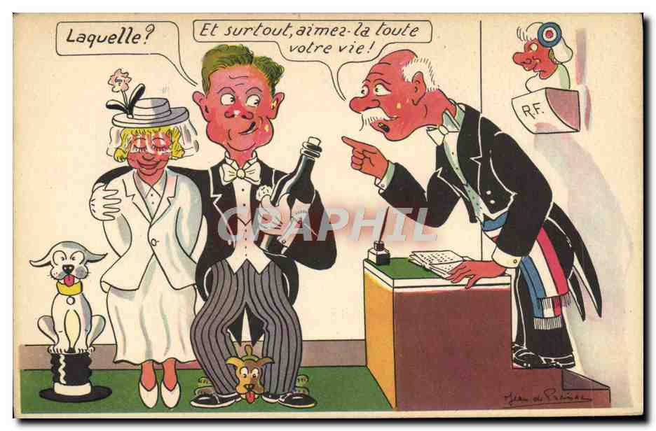 CPA Fantaisie Illustrateur Jean de Preissac Chien Maire Mariage 