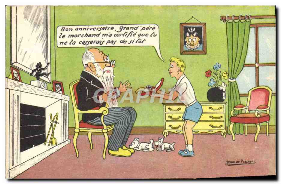 CPA Fantaisie Illustrateur Jean de Preissac Enfant Chien Grand pere 