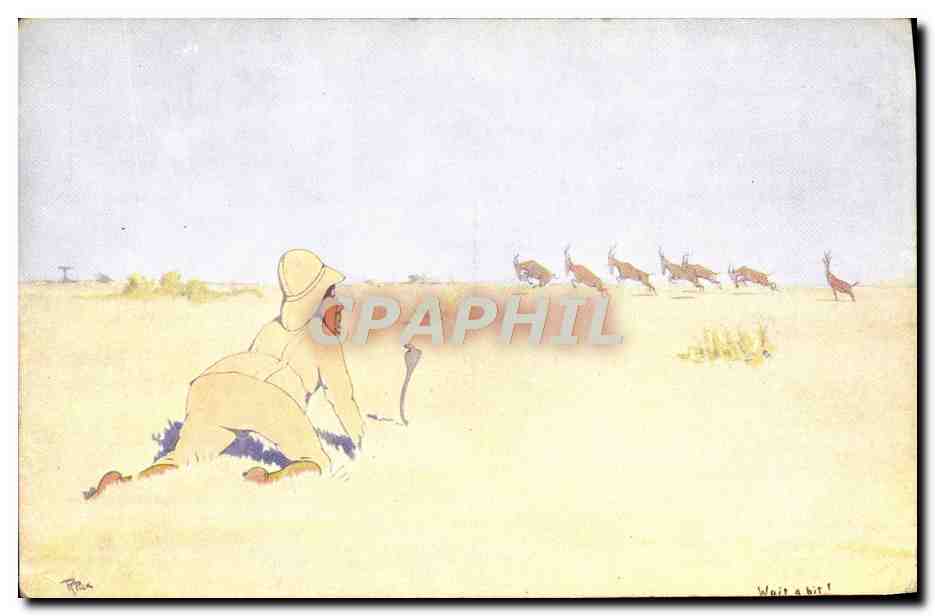 CPA Fantaisie Illustrateur Afrique Antilopes Gazelles Serpent