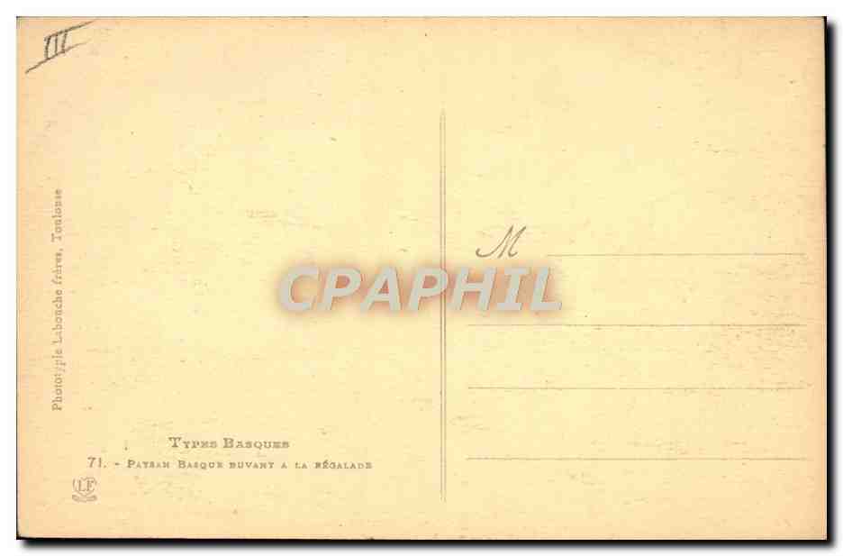 CPA Folklore Types basques paysan basque buvant a la Regalade — Verso