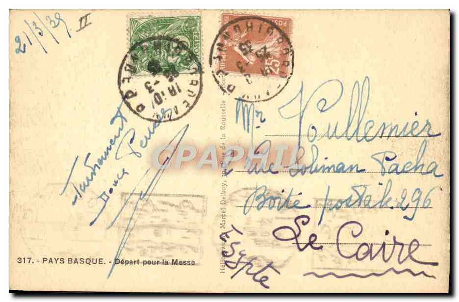 CPA Folklore Pays basque Depart pour la Messa Attelage Boeufs — Rückseite