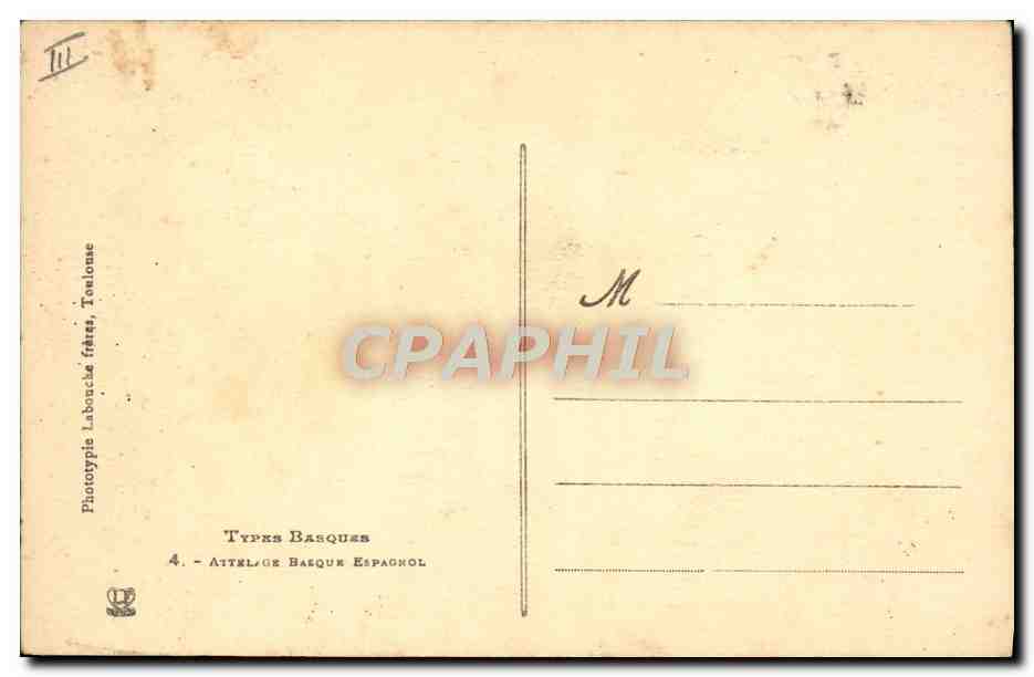 CPA Folklore Types basques Attelage basque espagnol Vache Ane Mule — Rückseite