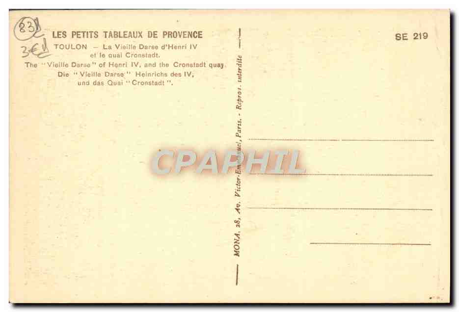 CPA Toulon La vieille darse d'Hneri IV et le quai Cronstadt — Verso