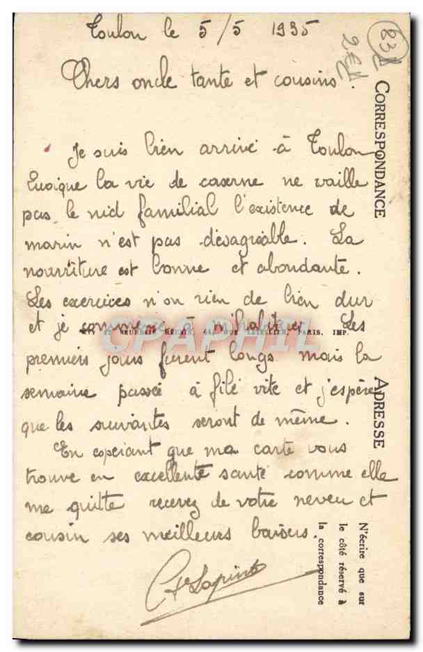 CPA Toulon Lever de soleil — Verso
