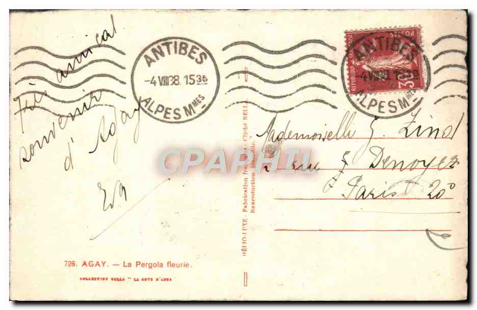 Agay — La Pergola fleurie — Édition CIBA-HELL — Reverso