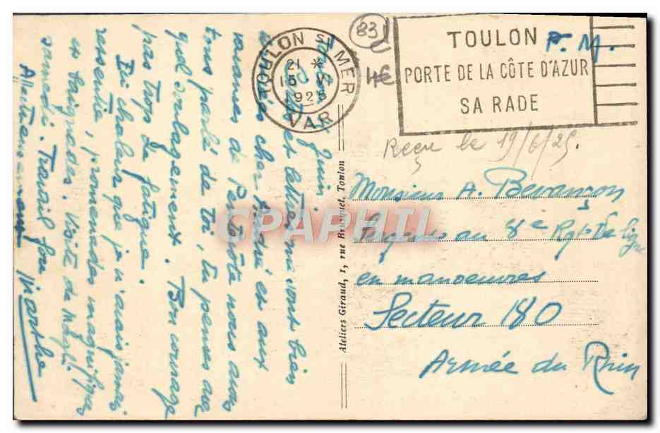 Toulon — A Méjean — Effet de nuages — At Mejean — Show of Clouds — Cliché Giraud, n°19 — Verso