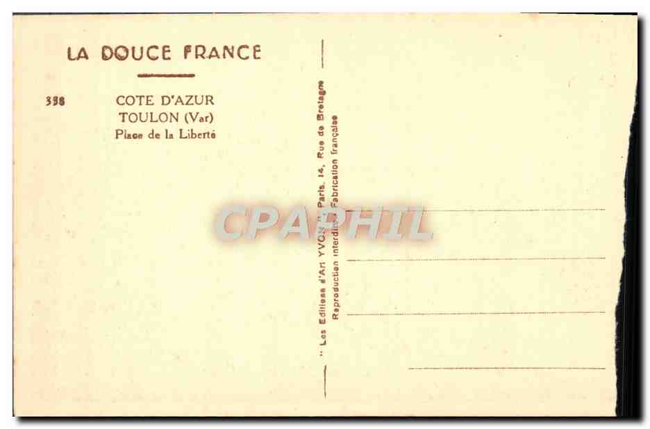 CPA Cote D'Azur Toulon Place De la Liberte — Rückseite