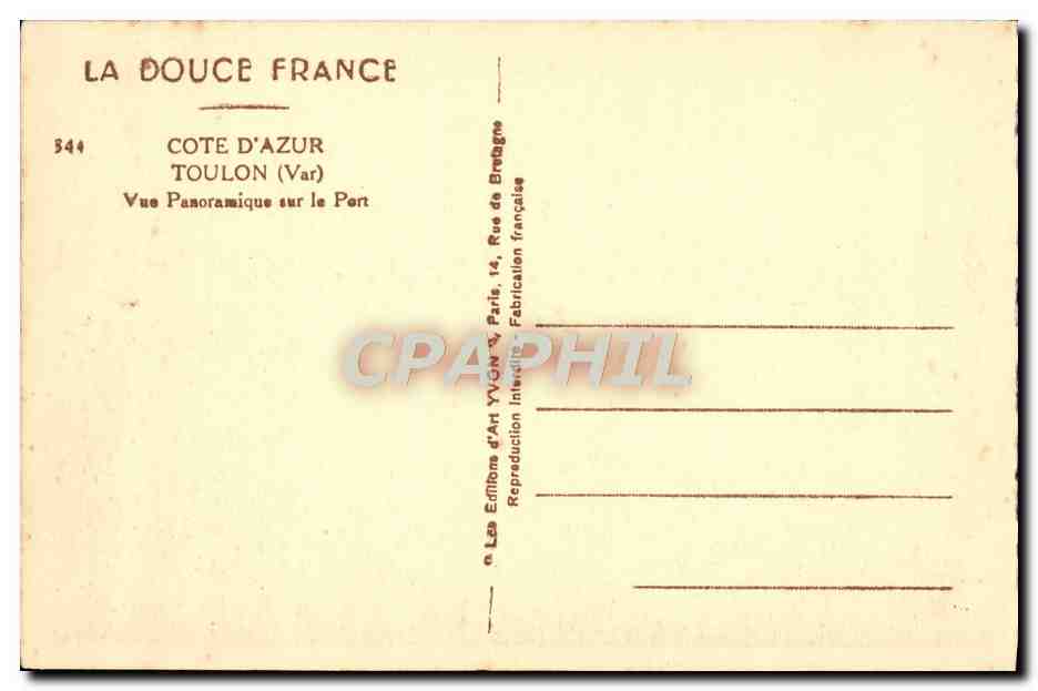CPA Cote D'Azur Toulon Vue Generale Du Port Bateaux — Verso