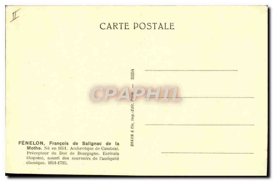 CPA Fenelon Francois Salignac de la mothe Archeveque de Cambrai — Rückseite