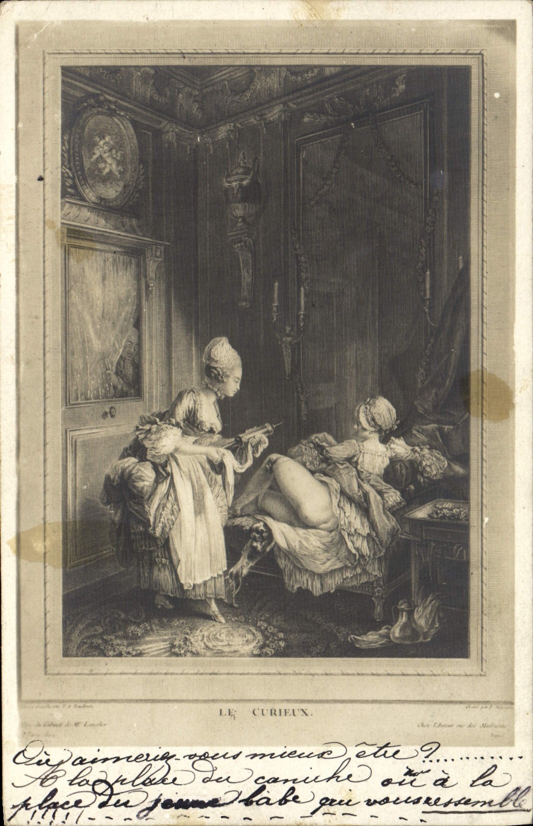 Le Curieux — gravure de L. Baudon — éditeur Chez Léonard