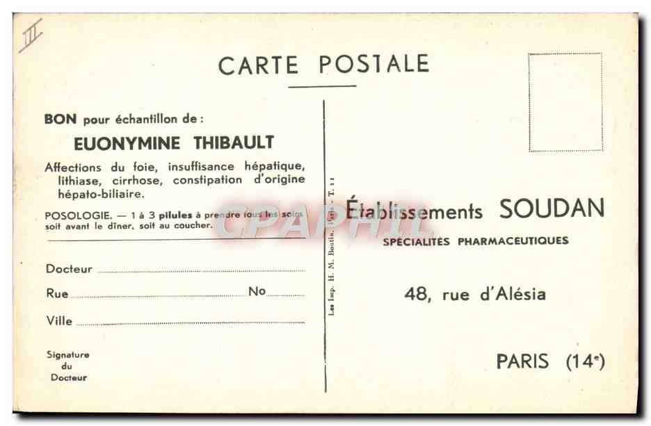 Euonymus atropurpureus — Plante médicinale pour pilules Euonymine — Éditeur : Paul Thibault, Paris — Back