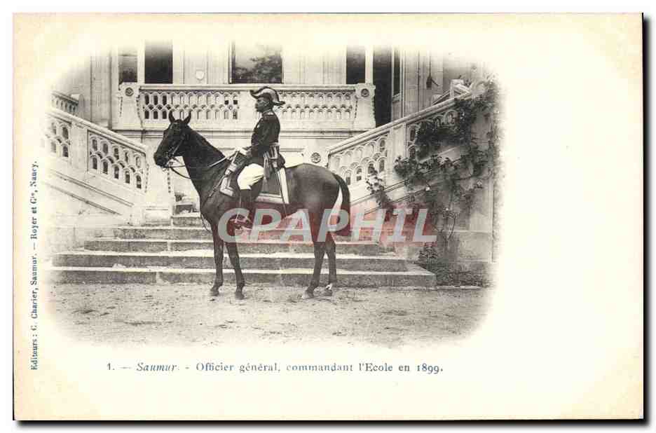 CPA Cheval Hippisme Saumur Officier general commandant l'ecole en 1899