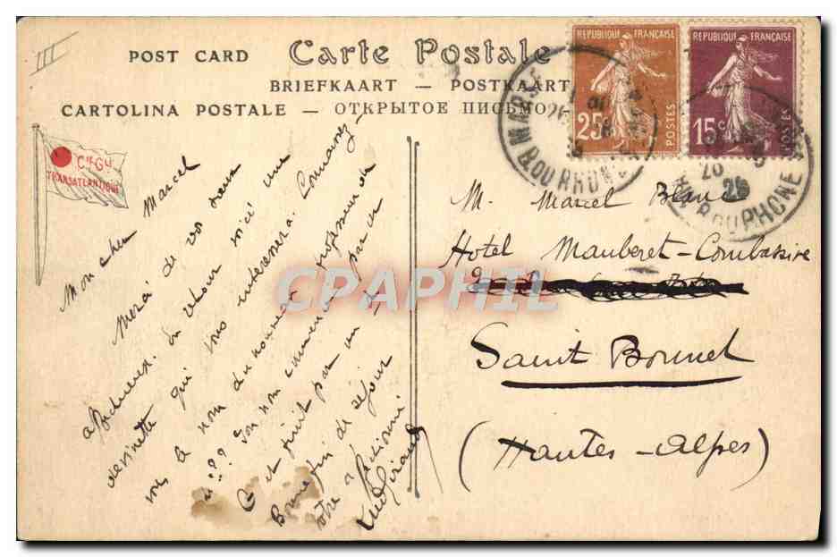 Paquebot TIMGAD — Compagnie Générale Transatlantique — Services Postaux de la Méditerranée — Verso