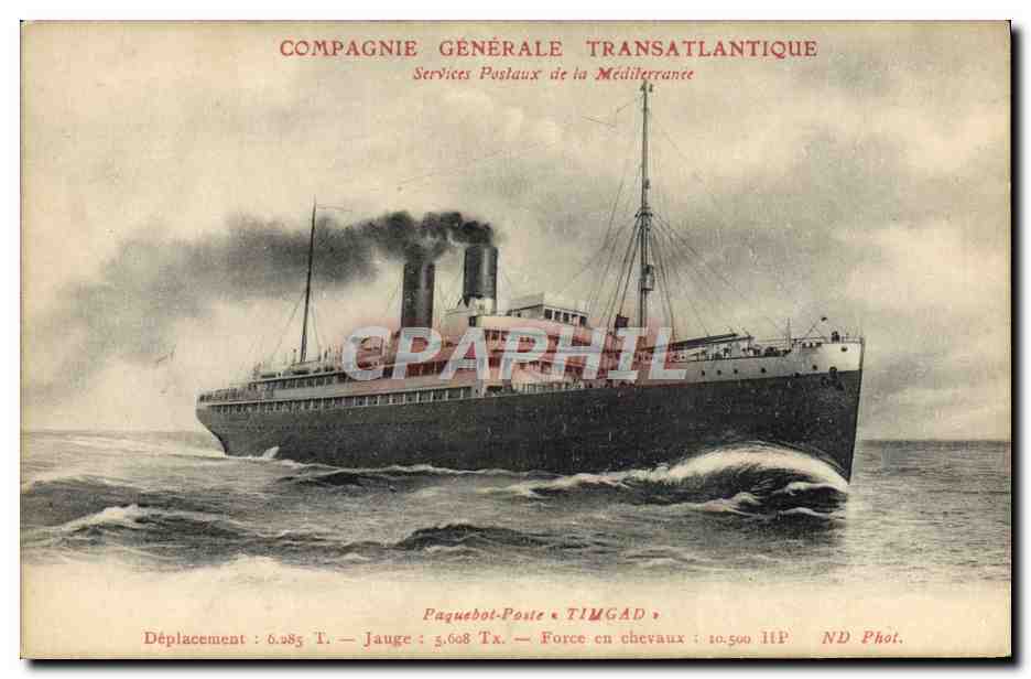 CPA Bateau Paquebot Poste Timgad Compagnie Generale Transatlantique 