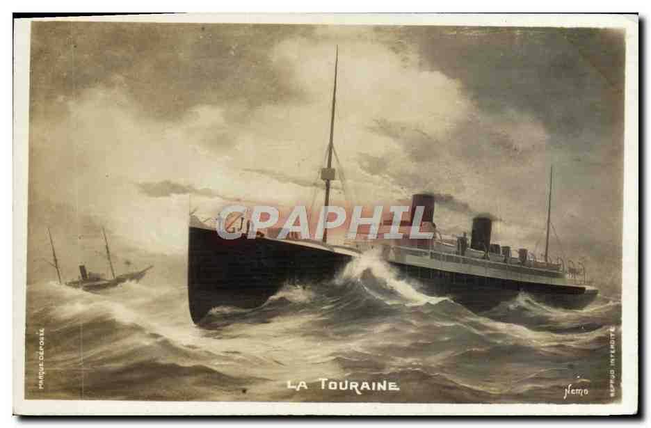 La Touraine — stoomboot van de Compagnie Générale Transatlantique — uitgegeven door Marque Déporté