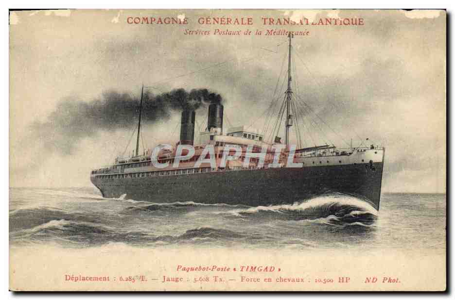 CPA Bateau Paquebot Poste Timgad Compagnie Generale Transatlantique