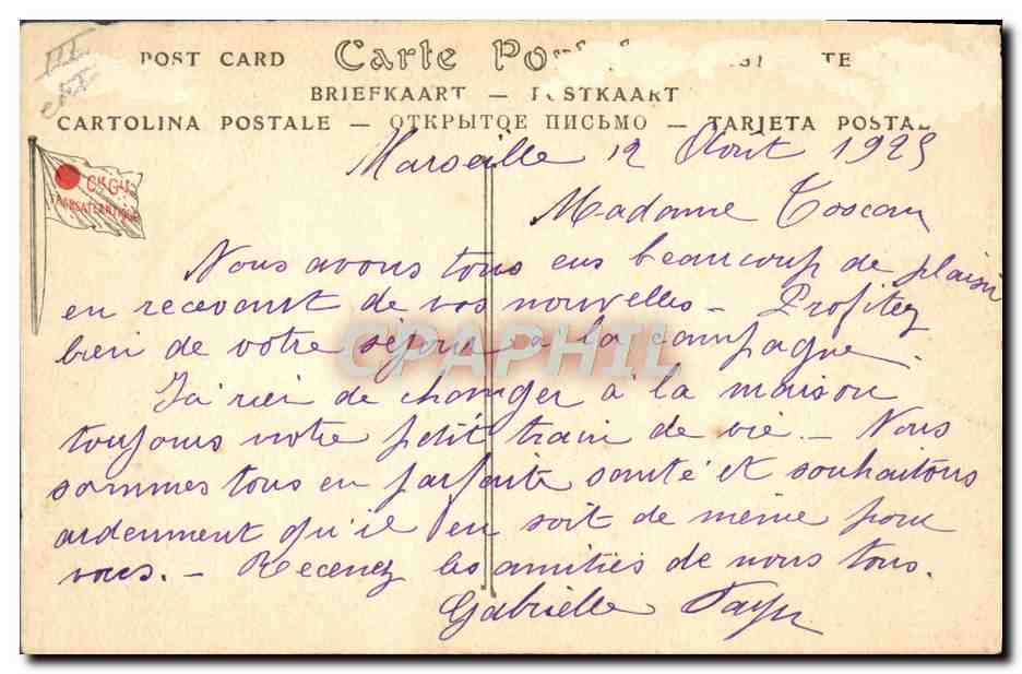 CPA Bateau Paquebot Poste Timgad Compagnie Generale Transatlantique — Achterkant