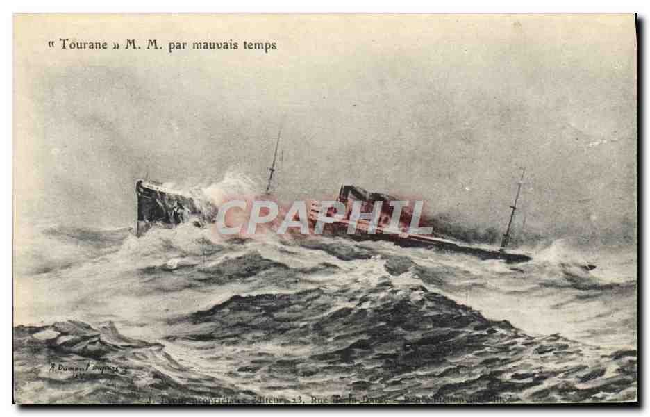 « Tourane » M. M. par mauvais temps — A. Dumen / Imp. 1912 — Éditeur : J. Ténon, imprimeur-éditeur, 23, Rue de la Danse, Rennes