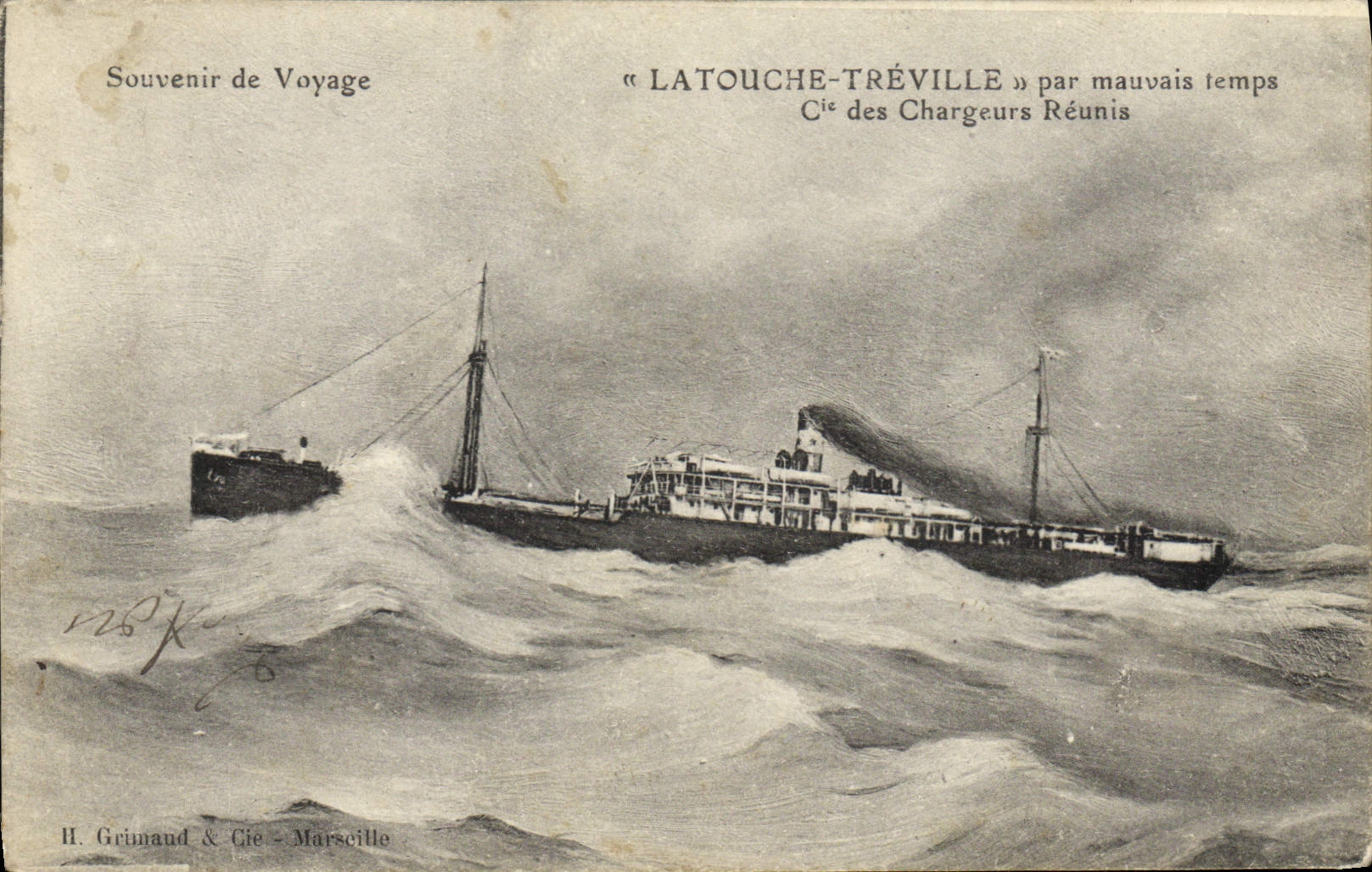 Le vapeur « LATOUCHE-TRÉVILLE » par mauvais temps — H. Grunaud & Cie - Marseille, n°126