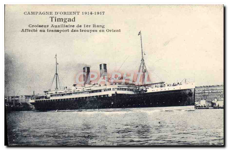 CPA Bateau Paquebot Poste Timgad Croiseur auxiliaire de 1er rang Transport des troupes en Orient
