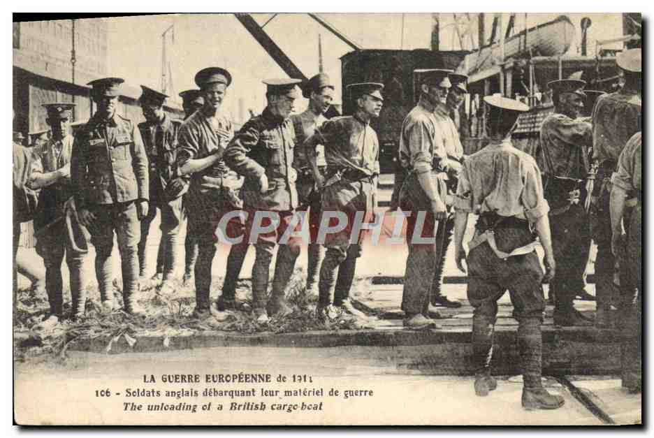 Soldats anglais débarquant leur matériel de guerre — La Guerre Européenne de 1914 — Arthaut-Nozais, Nantes