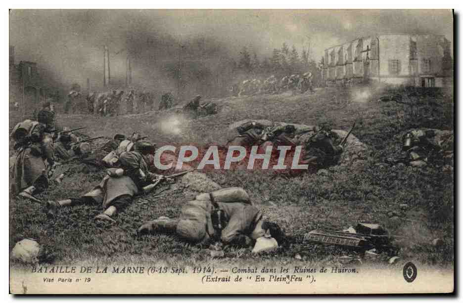 CPA Militaria Bataille de la Marne Combat dans les ruines de Huiron 