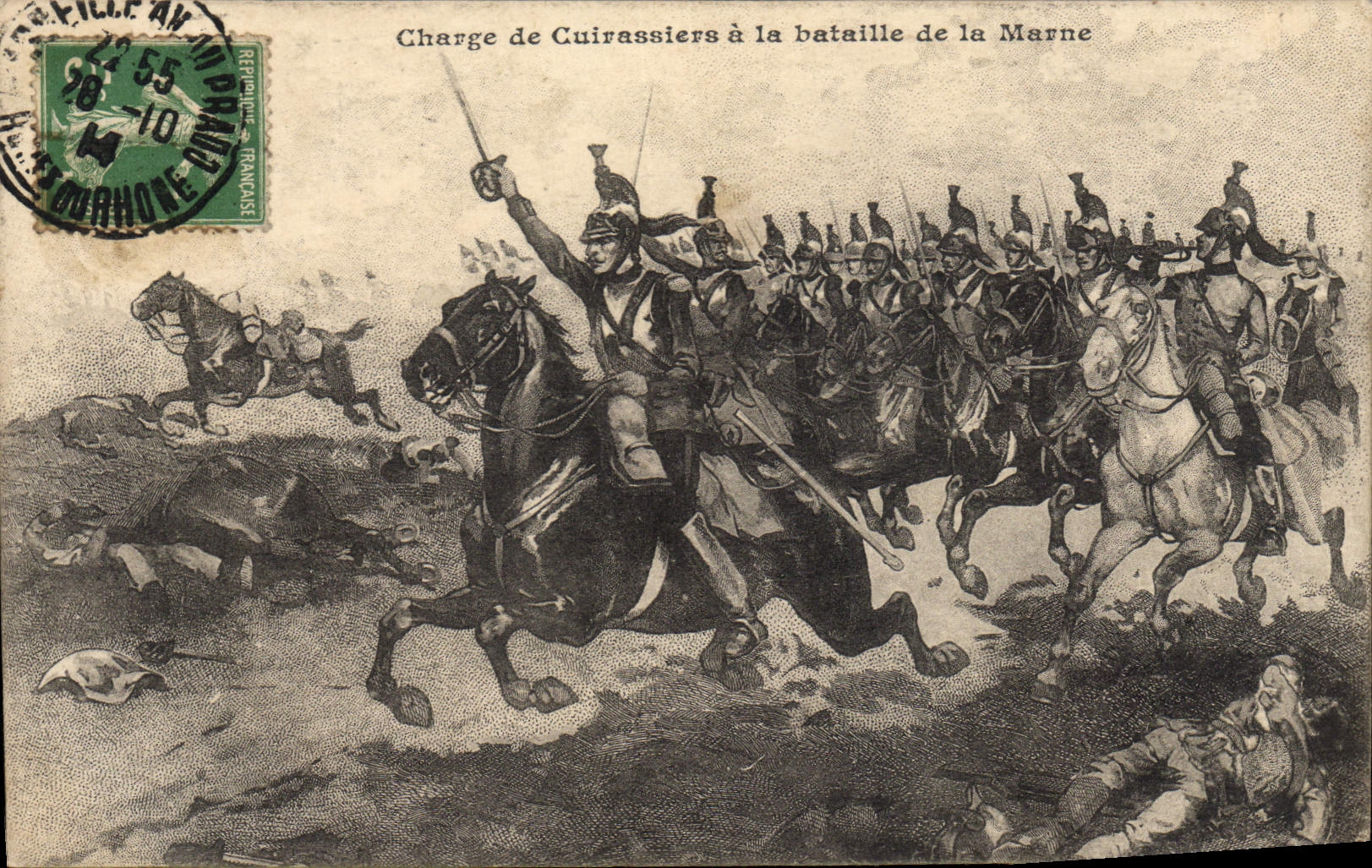 CPA Militaria Charge de cuirassiers a la bataille de la Marne 