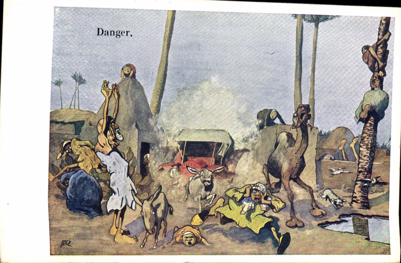 CPA Fantaisie Illustrateur Danger Chameau Ane Mule Egypt Egypte