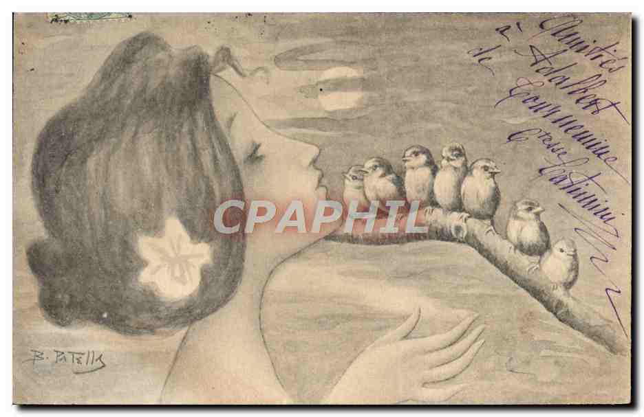 CPA Fantaisie Illustrateur Femme Oiseaux Patella