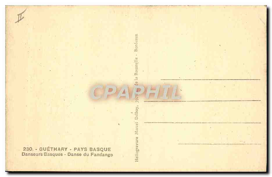 CPA Folklore Guethary Pays basque Danseurs basques Danse du Fandango  — Rückseite